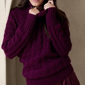 New BANANA REPUBLIC Sz XS Breton Oversized Merino-Cashmere Sweater $280 Burgundy